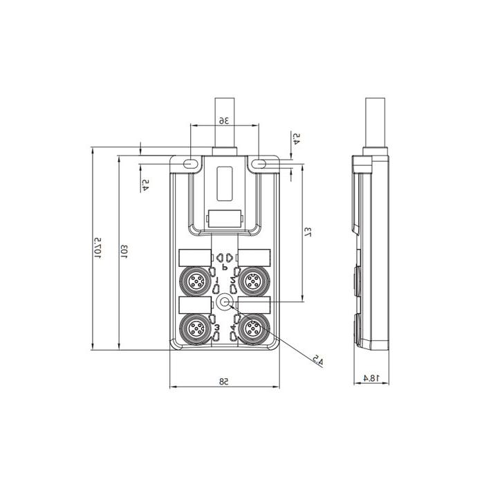 M12 junction box, dual channel, NPN, 4-port integrated, LED, PUR flexible cable, black sheathing, 24N481-XXX