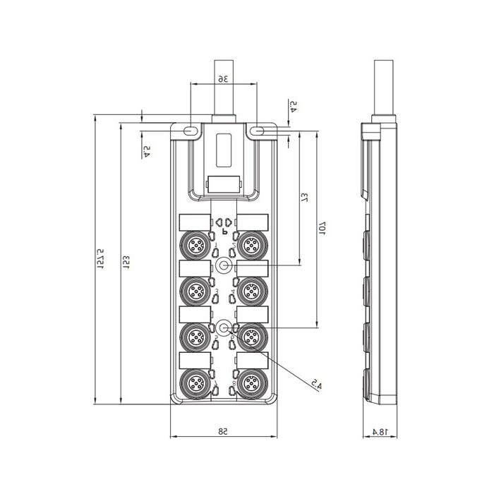 M12 junction box, dual channel, PNP, 8-port integrated, LED, PVC non-flexible cable, grey sheathing, 24P861-XXX