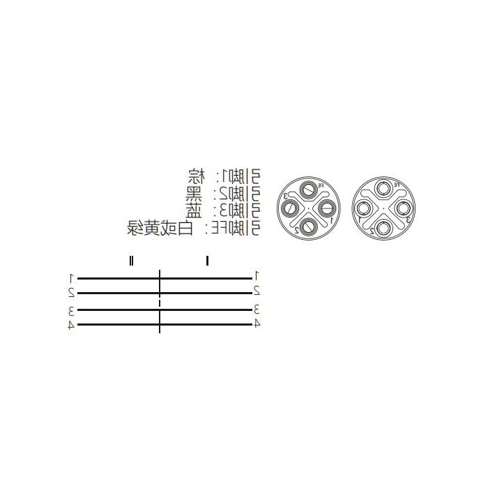 M12 4Pin S-coded, female straight to male straight, double end pre-cast PVC non-flexible cable, yellow sheath, 64SD03-XXX